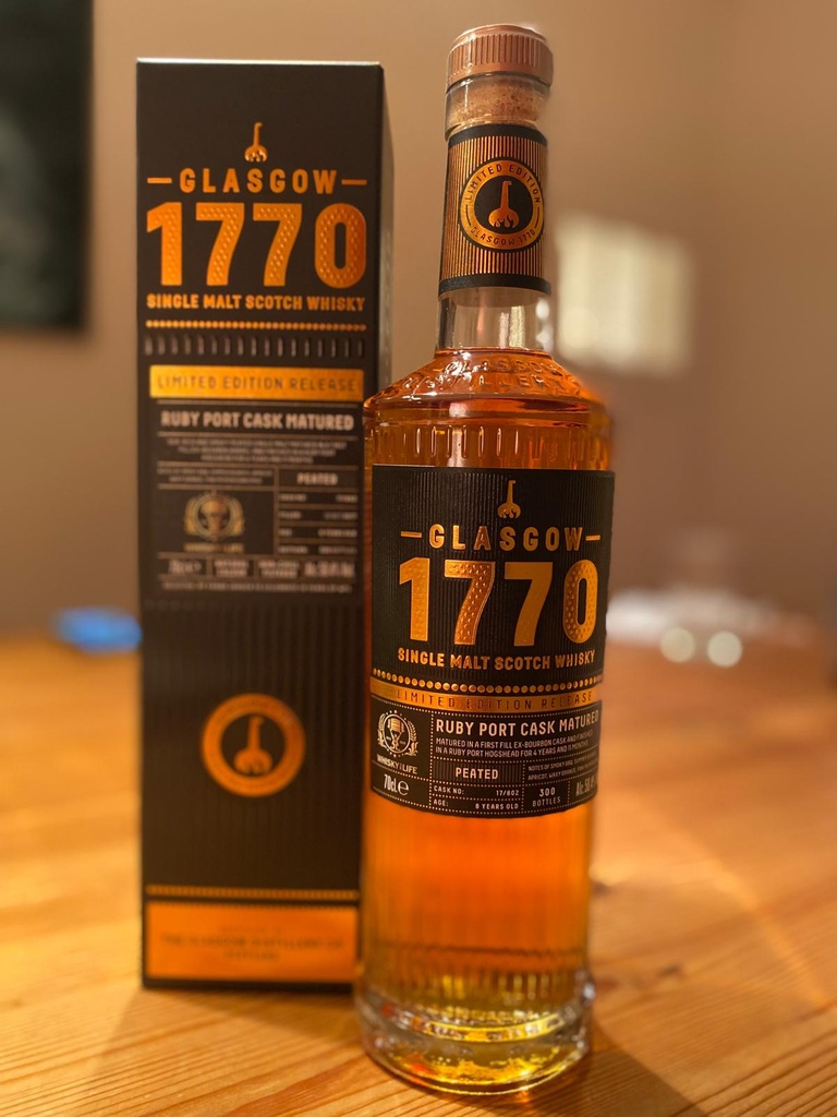 Glasgow 1770 Distillery Peated 2017/2025 4y 1st Fill Bourbon, 4y Ruby Port HH 17/802 "WFL 10th Anniversary" 58,4%